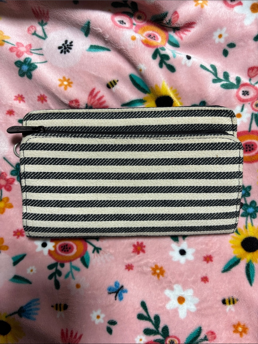 thirty-one Striped Canvas Zip Wallet - Black & Cream